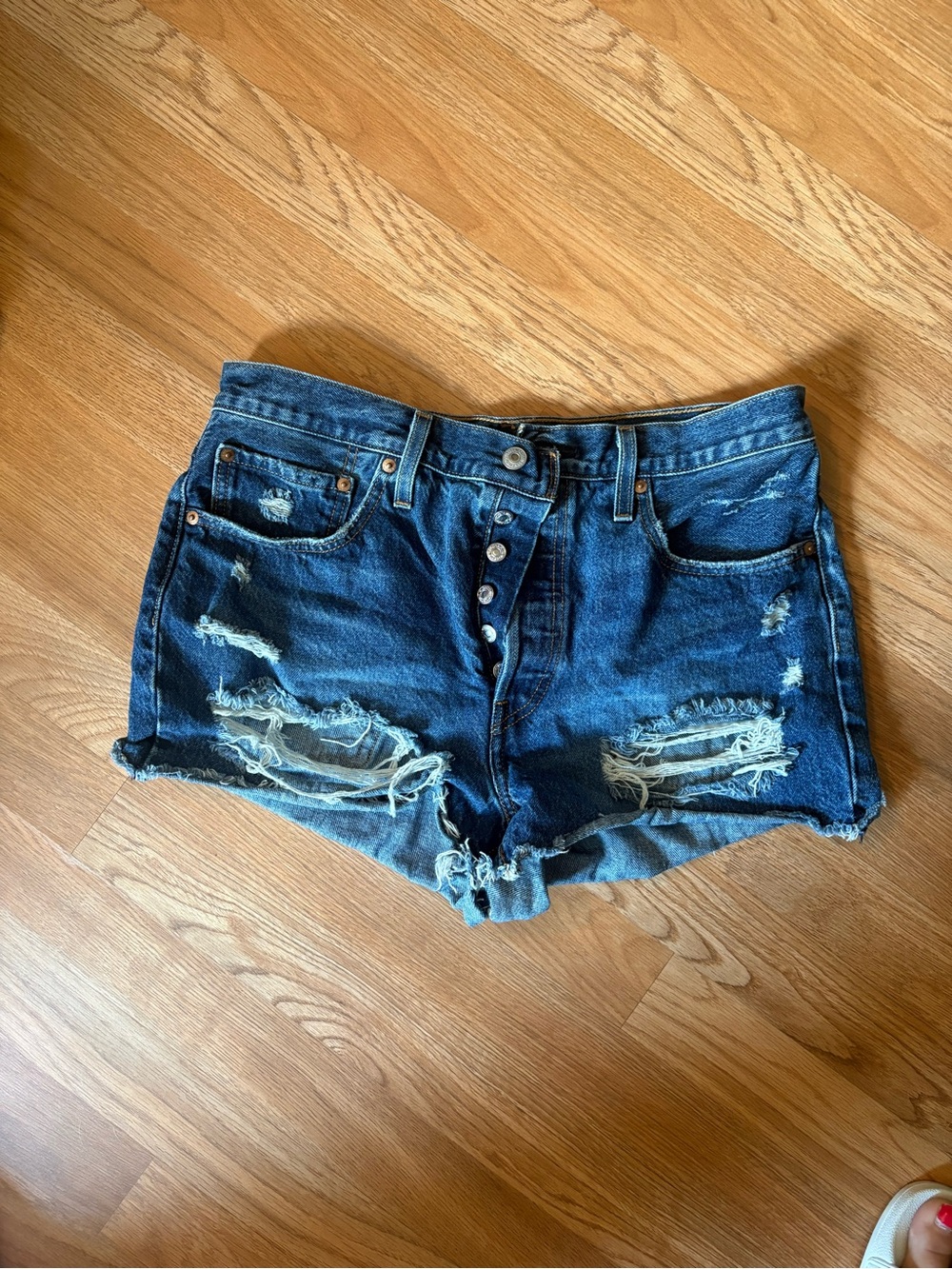 Levi's Dark Blue Distressed Cutoff Jean Shorts